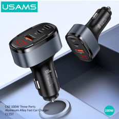 Tẩu Sạc Xe Hơi USAMS CC257 C42 100W 3 Cổng Aluminum Alloy Fast Car Charger