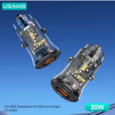 Tẩu sạc xe hơi USAMS US-CC164 C32 30W Transparent A+C Mini Car Charger transparent black ( CC164CC01 )