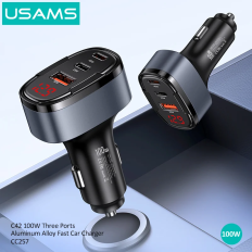 Tẩu Sạc Xe Hơi USAMS CC257 C42 100W 3 Cổng Aluminum Alloy Fast Car Charger