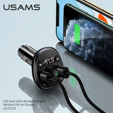 Tẩu Sạc Kiêm Phát Sóng FM 2*USB USAMS CC115 C21 15W (Bluetooth 5.0, 3.4A)